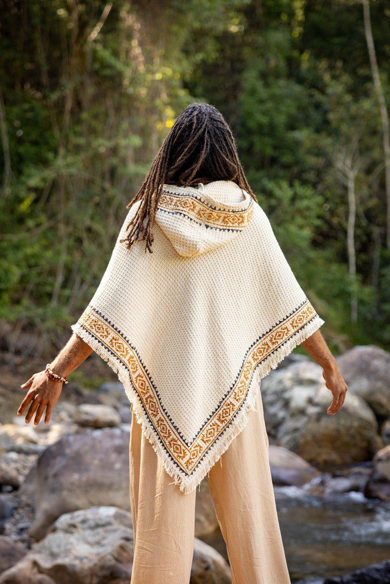 Cape Beige Men Hooded Vegan Textured Cotton Hooded Block Print