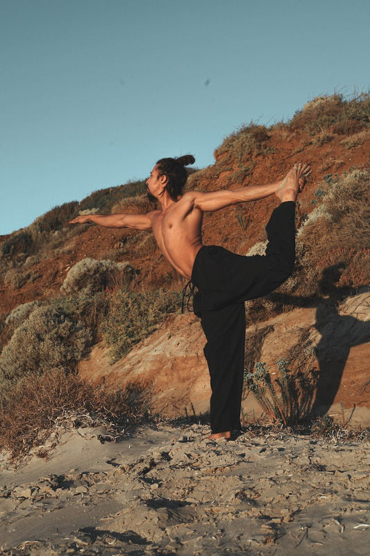 Black Men's Cotton Yoga Pants Natural Plant Dyeing Pocket Yoga Breathable Fitness Straight Trousers Elastic Drawstring Festival Carnival