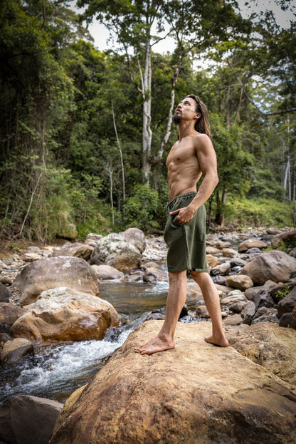 Yoga Shorts Sage Short Loose Comfortable Men's Shorts Pocket Natural Cotton Plant Dyed Yoga Fitness Ninja Festival Gym